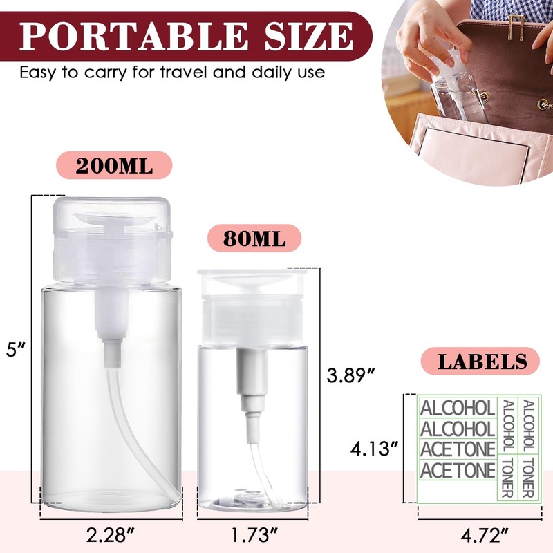 4 Pack Push Down Pump Dispenser 6.7oz/200ML & 80ML Empty 200ML & 80ML, Clear gallery