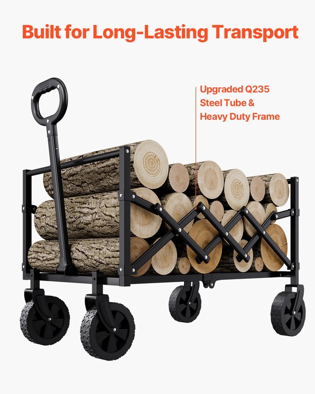 VEVOR Collapsible Folding Wagon With Wheels, Wagon Cart Foldable 225lbs Capacity gallery