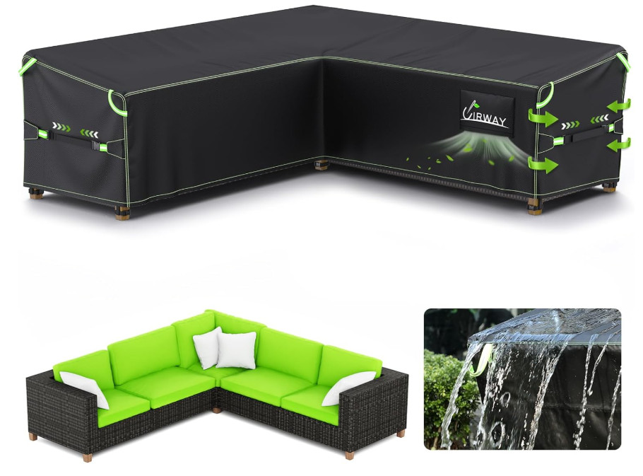 Waterproof V-Shape Outdoor Sectional Sofa Cover with Air Vent, 84" L x 33" x 31"