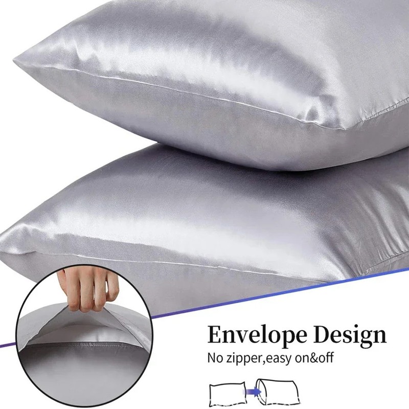 2PCS Satin Envelope Closure Pillowcases Plain Colour Soft Pillow Sham Queen King gallery