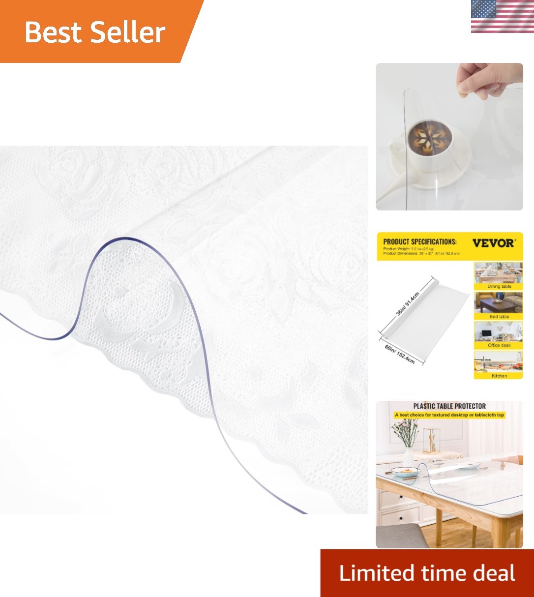 Plastic Table Cover 36 x 60 Inch, 1.5 mm Thick Clear Table Protector, Rectang... gallery