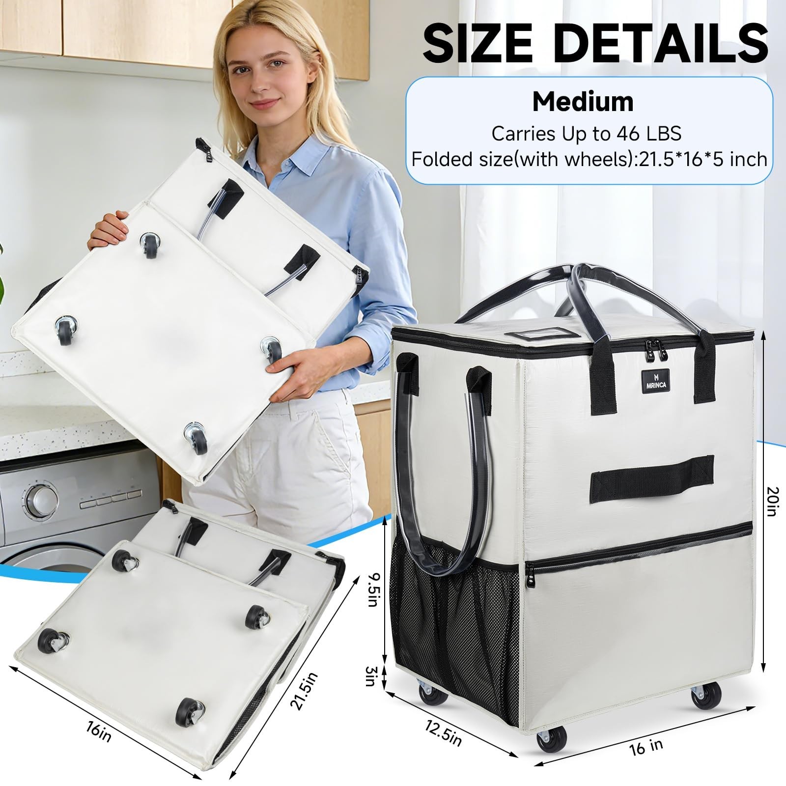Reusable Grocery Bag On Wheels, 70L Foldable Rolling Tote with 6 Pockets & 3-... gallery