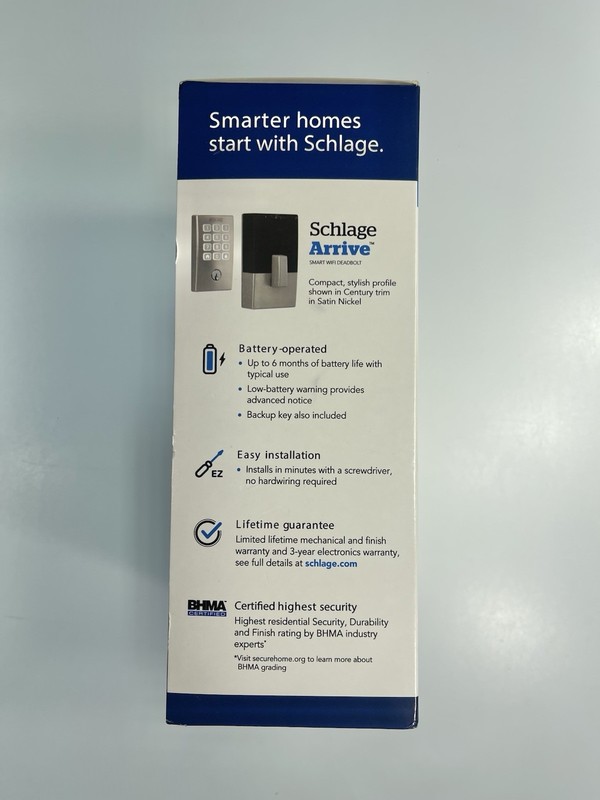 Schlage Arrive Smart Wifi Deadbolt Century Trim Satin Nickel Square Shape gallery