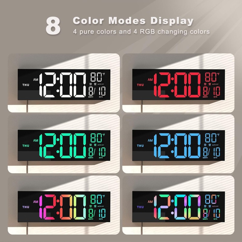LED Wall Clock 16" with Large Display, Alarm,Timer, Temp,Date & Soft Night Light gallery
