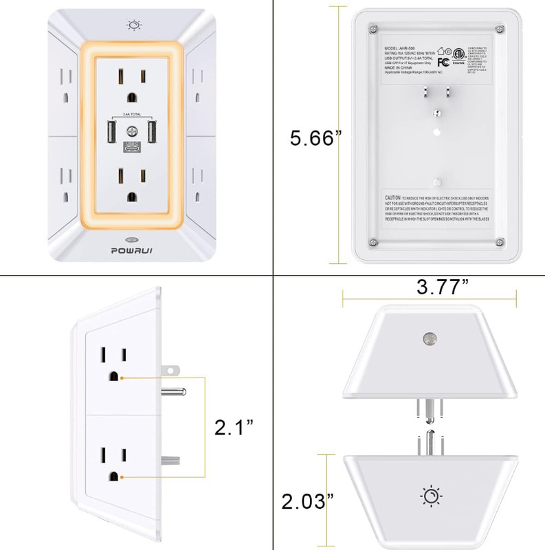 Multi Plug Outlet Surge Protector - POWRUI 6 Outlet Extender with 3 USB Ports... gallery