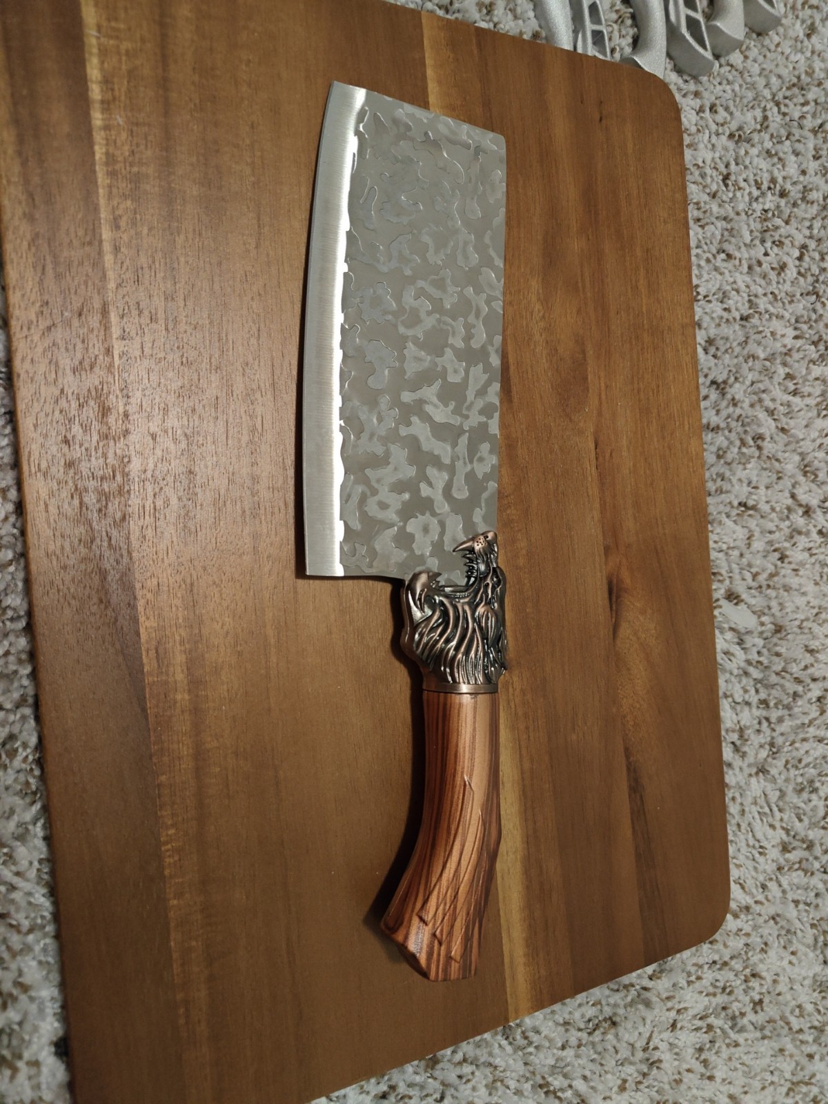 Decorative Patterned Stainless Steel kitchen Knife Wood Handle Lion Detail gallery