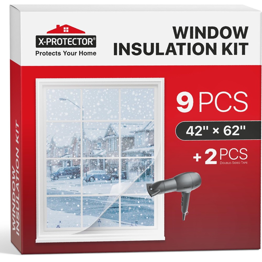 X-Protector Window Insulation for Winter - 42in x 62in (9 Pack), Transparent