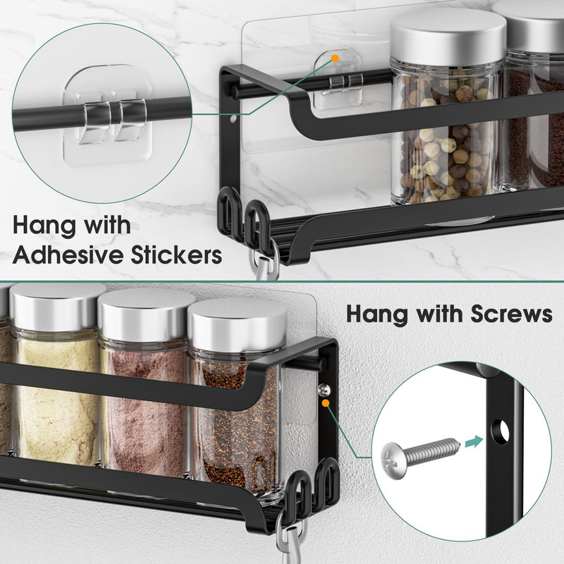 2 Pack Wall Mounted Spice Rack with Hooks for Kitchen and RV Organization gallery