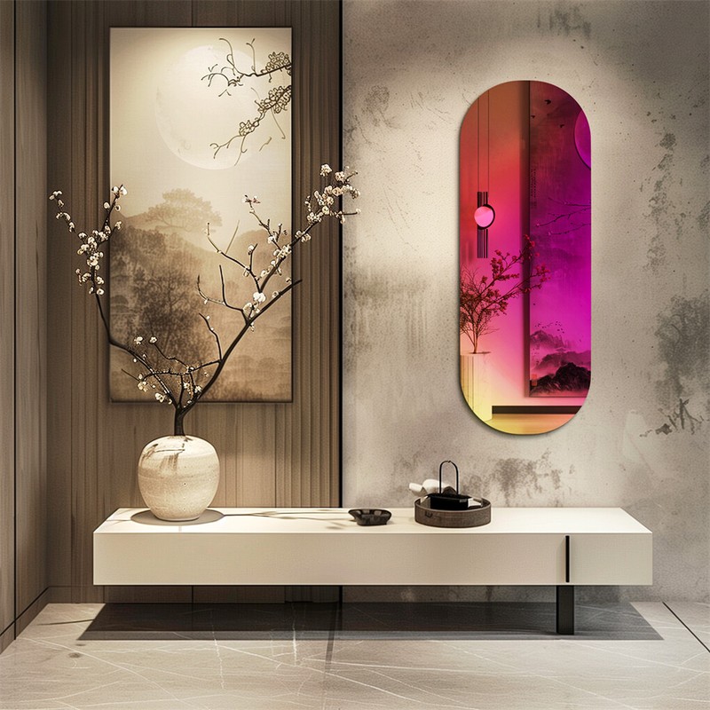 Oval Iridescent Wall Decor Mirror Full Length Rainbow Wall Hanging Accent Mirror gallery