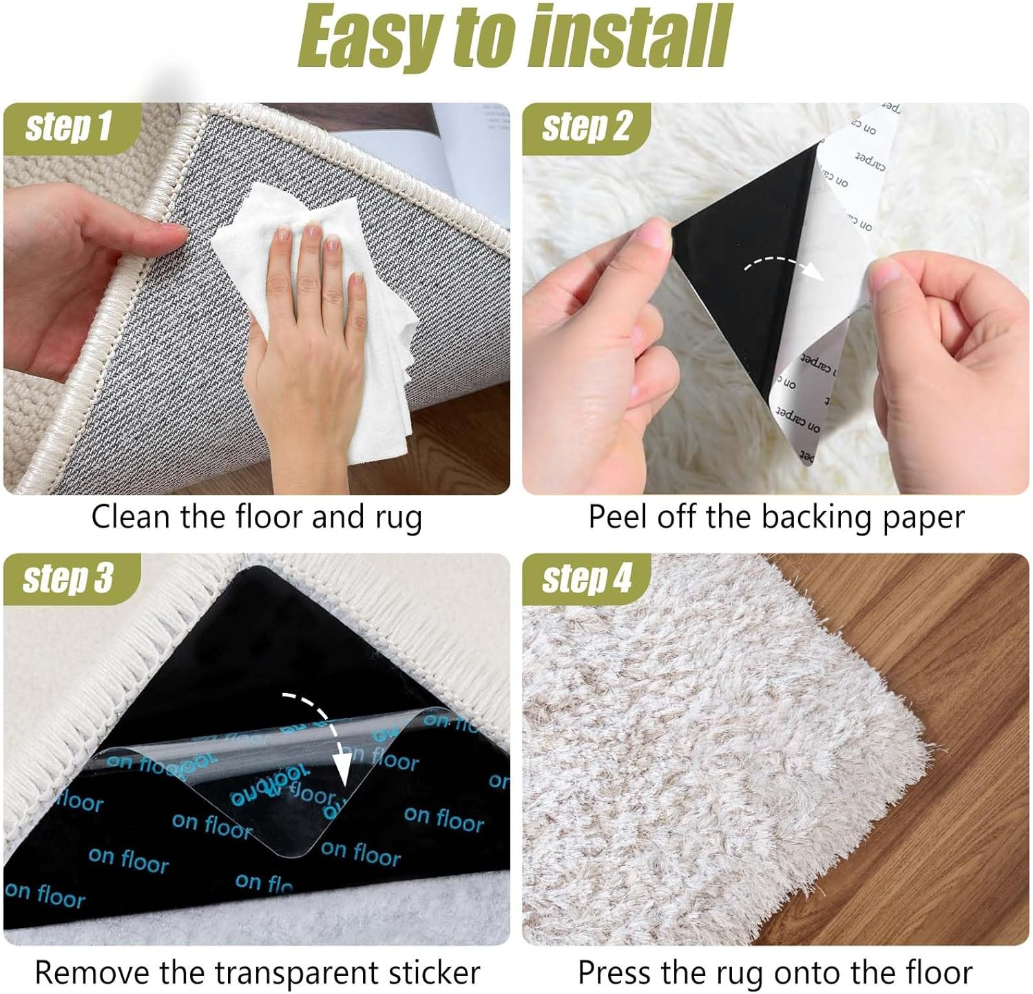 12 Pcs Non Slip Rug Tape Double Sided Adhesive Carpet Tape for Hardwood Floors gallery