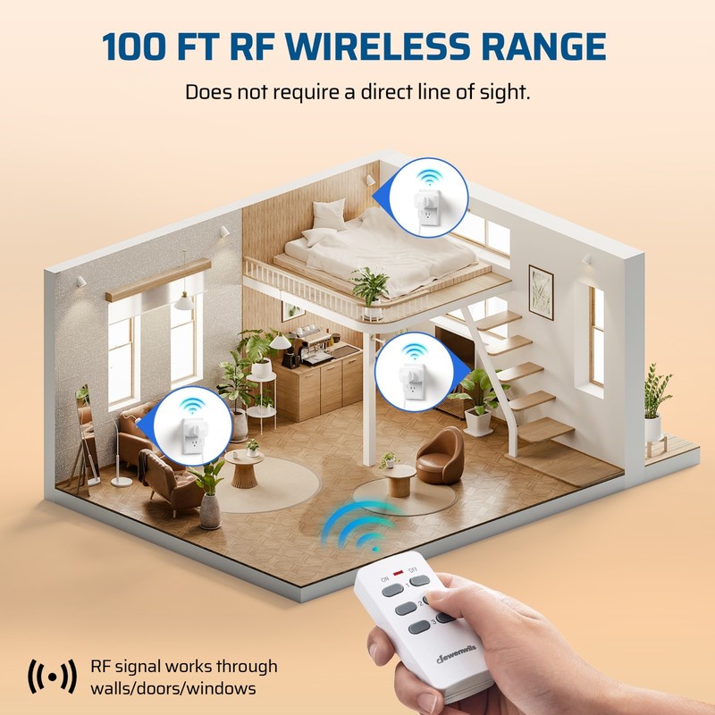 Wireless Remote Control Outlet, Light Switch, 100FT Range,1 Remote and 3 Outlets gallery