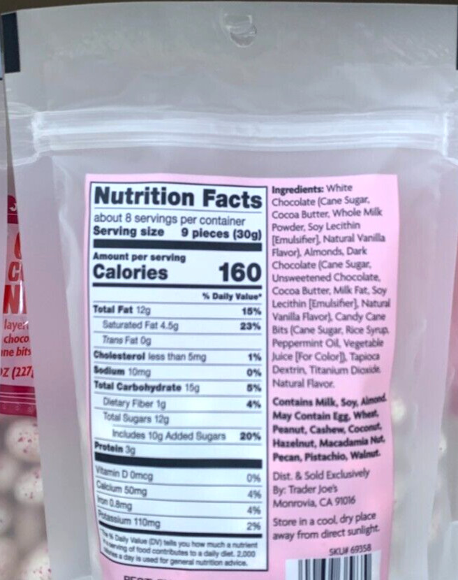 2 Packs Trader Joe's Candy Cane Chocolate Covered Almonds 8 oz Each = 16 oz gallery