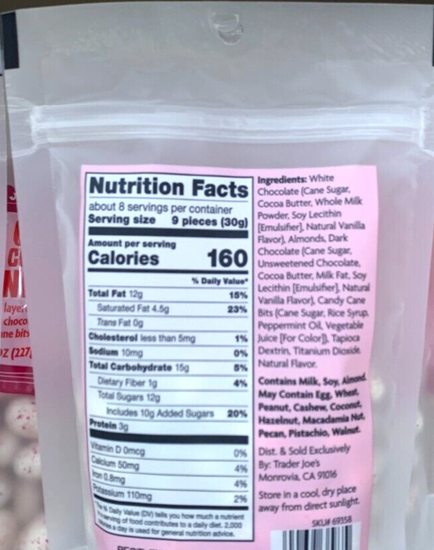 2 Packs Trader Joe's Candy Cane Chocolate Covered Almonds 8 oz Each = 16 oz gallery