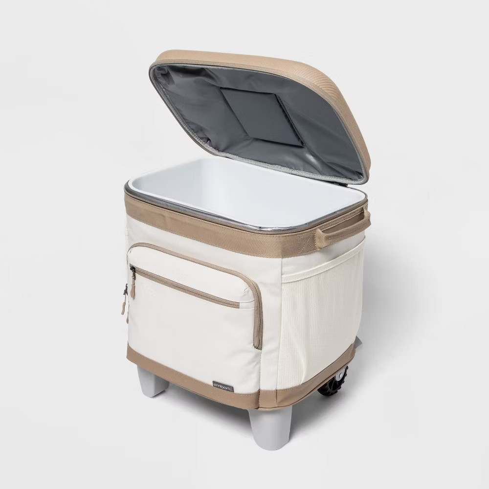 Embark Cooler 26QT Portable Soft Sided Roller Tan Cup Holder Wheels gallery