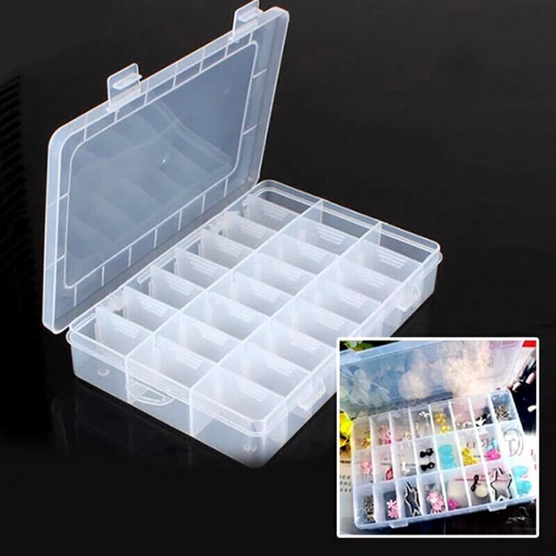 36 Compartment Clear Plastic Multipurpose Organizer Box with Adjustable Grids US gallery