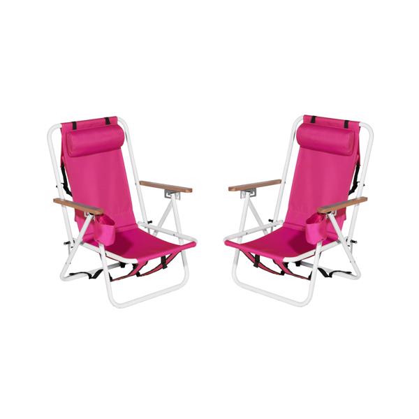 2pcs Portable Fuchsia Foldable Beach Lounge Chair 4 Adjustable Recline For Beach gallery
