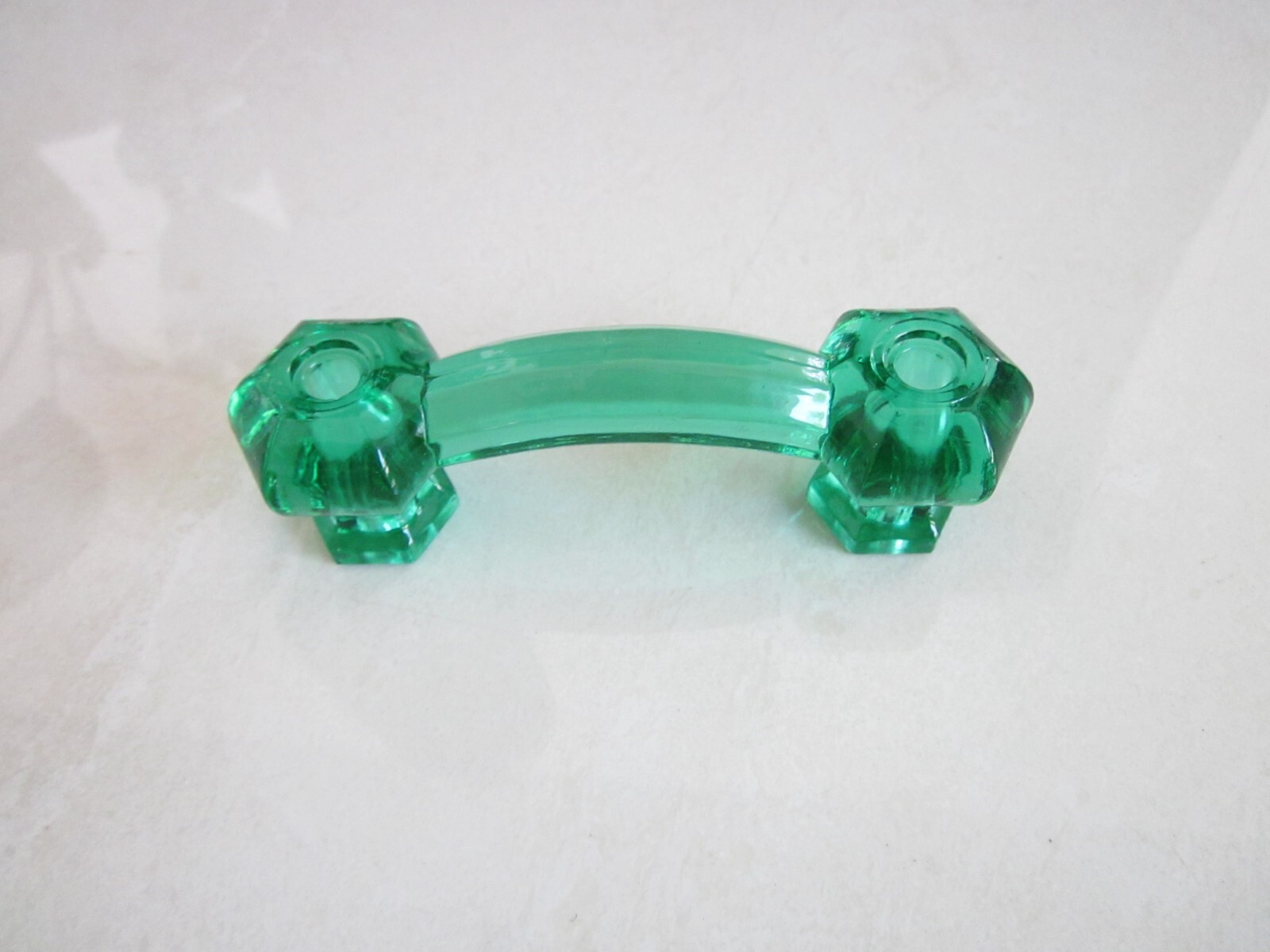 2 EMERALD GREEN GLASS CABINET PULLS DRAWER HANDLES VINTAGE STYLE gallery