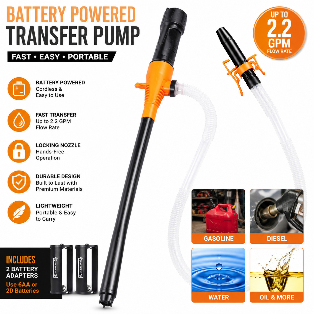 Portable Electric Transfer Pump Battery Operated Fuel Water Gas Siphon gallery