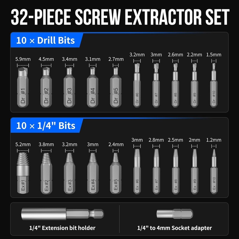 32PCS Damaged Screw Extractor Set with Magnetic Extension Shaft & Socket Adapter gallery