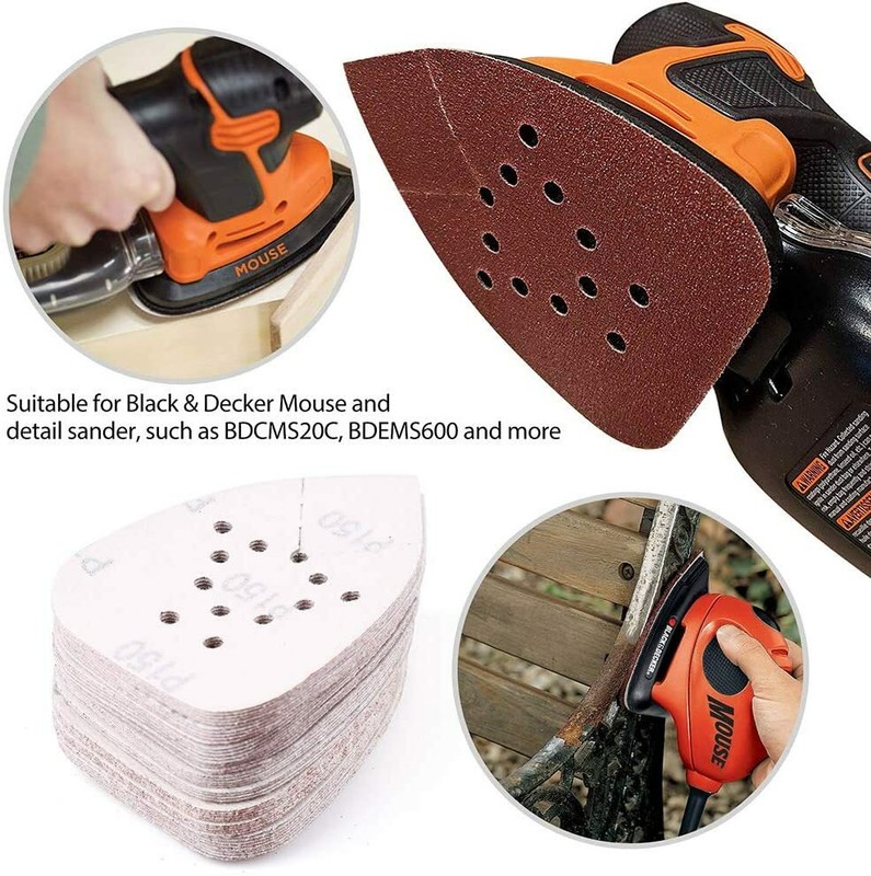 50x Mouse Detail Sanding Sheets Hook Loop Sandpaper 60-220 Grit for Black+Decker gallery