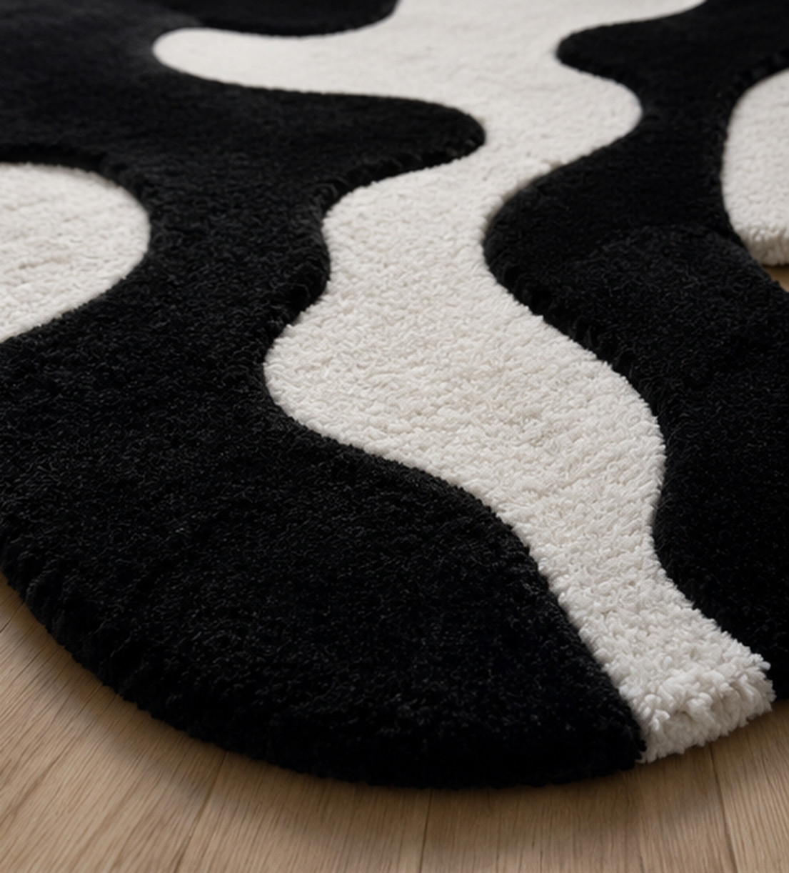 Black White Abstract Hand Tufted Wool Rug Modern Irregular Shape Carpet Soft gallery