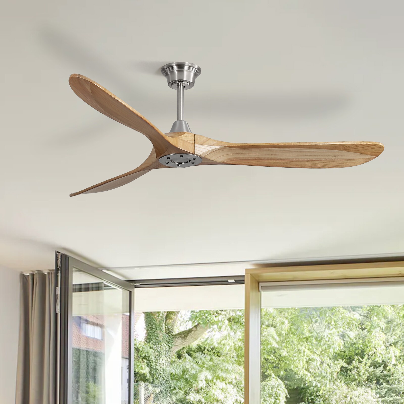 No Light+60in+Nickel,Ceiling Fan,3 Solid Wood Blades and Remote Control,6 Speeds gallery