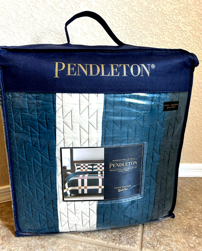 Pendleton Four Square Full Queen Quilt & Shams 3 PC Set Balsam Geo Pattern NIP gallery