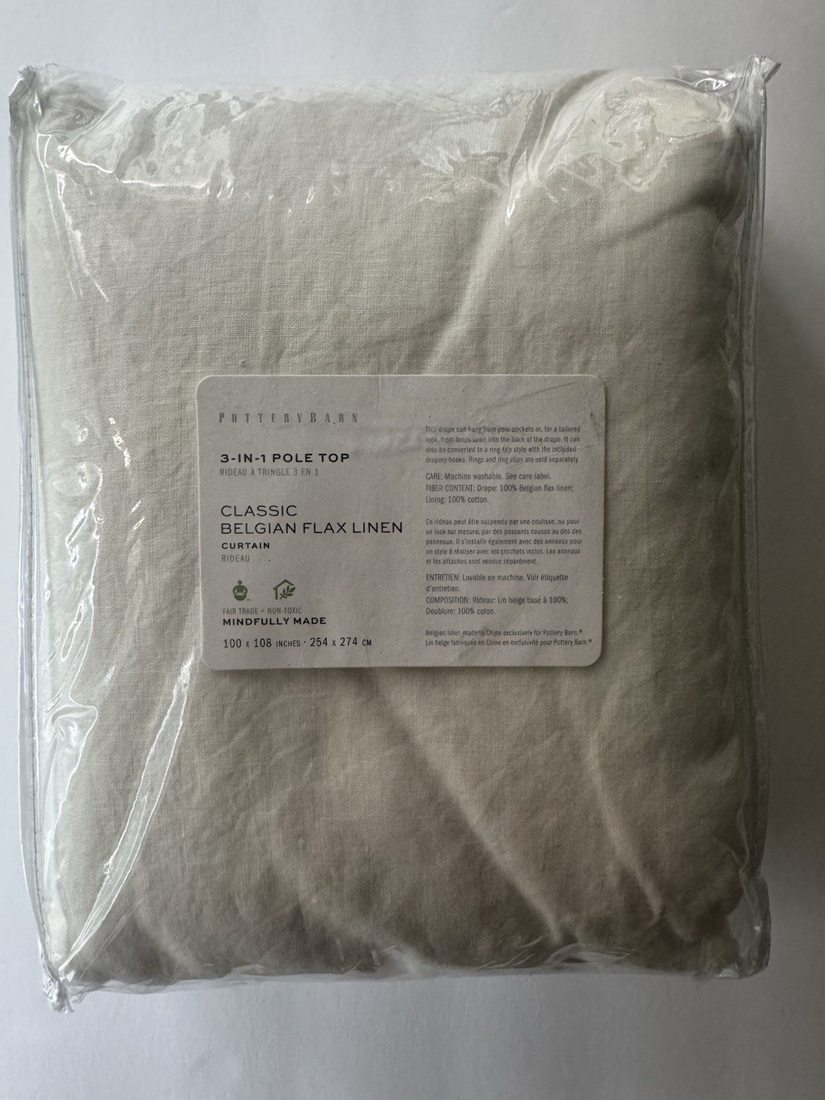 Pottery Barn Classic Belgian Flax Linen Ivory Doublewide Drape Panel 100x108" gallery