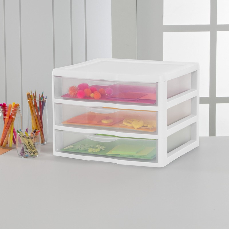 Wide 3 Drawer Unit, Clear Plastic Countertop or Desktop Drawers, White gallery