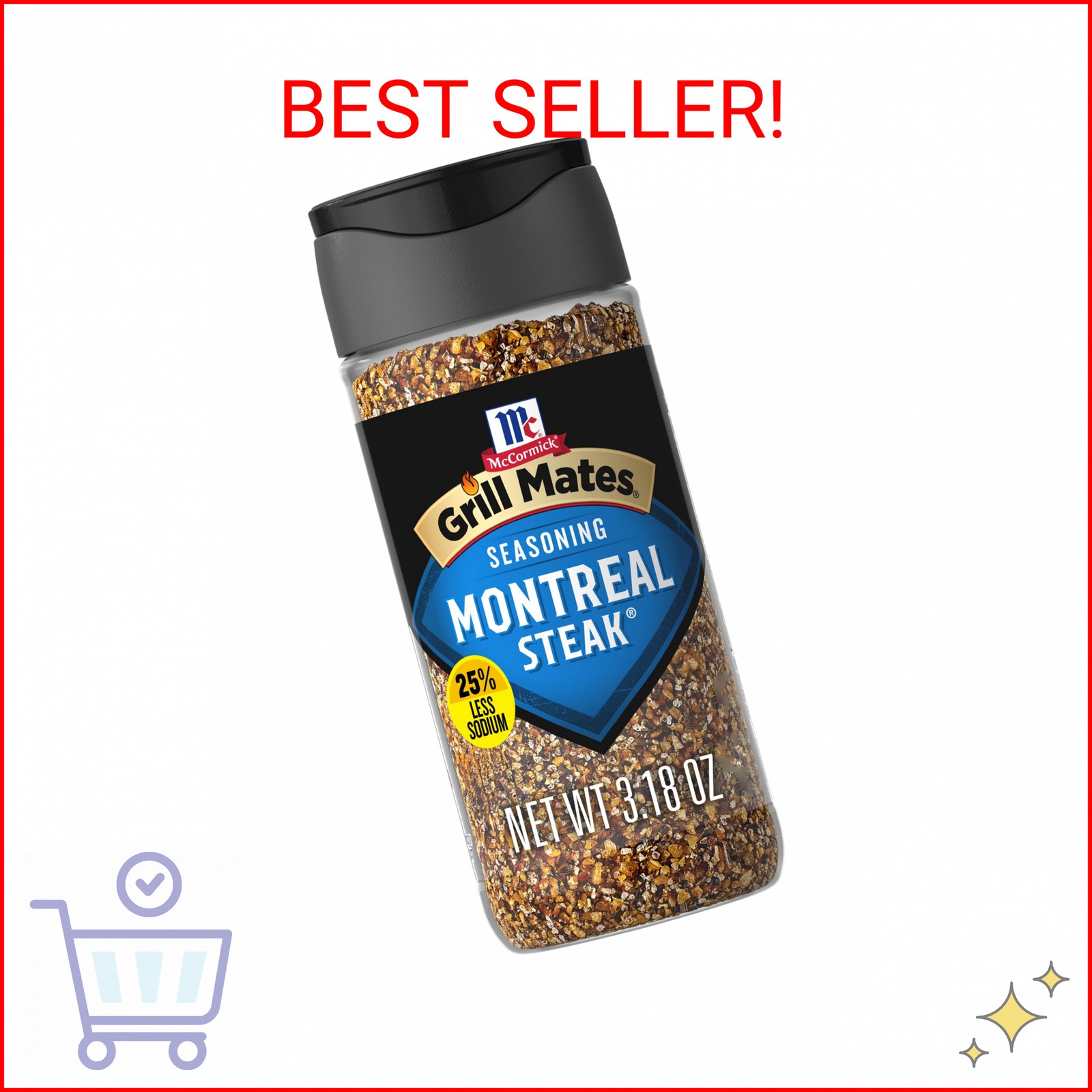McCormick Grill Mates 25% Less Sodium Montreal Steak Seasoning, 3.18 oz gallery