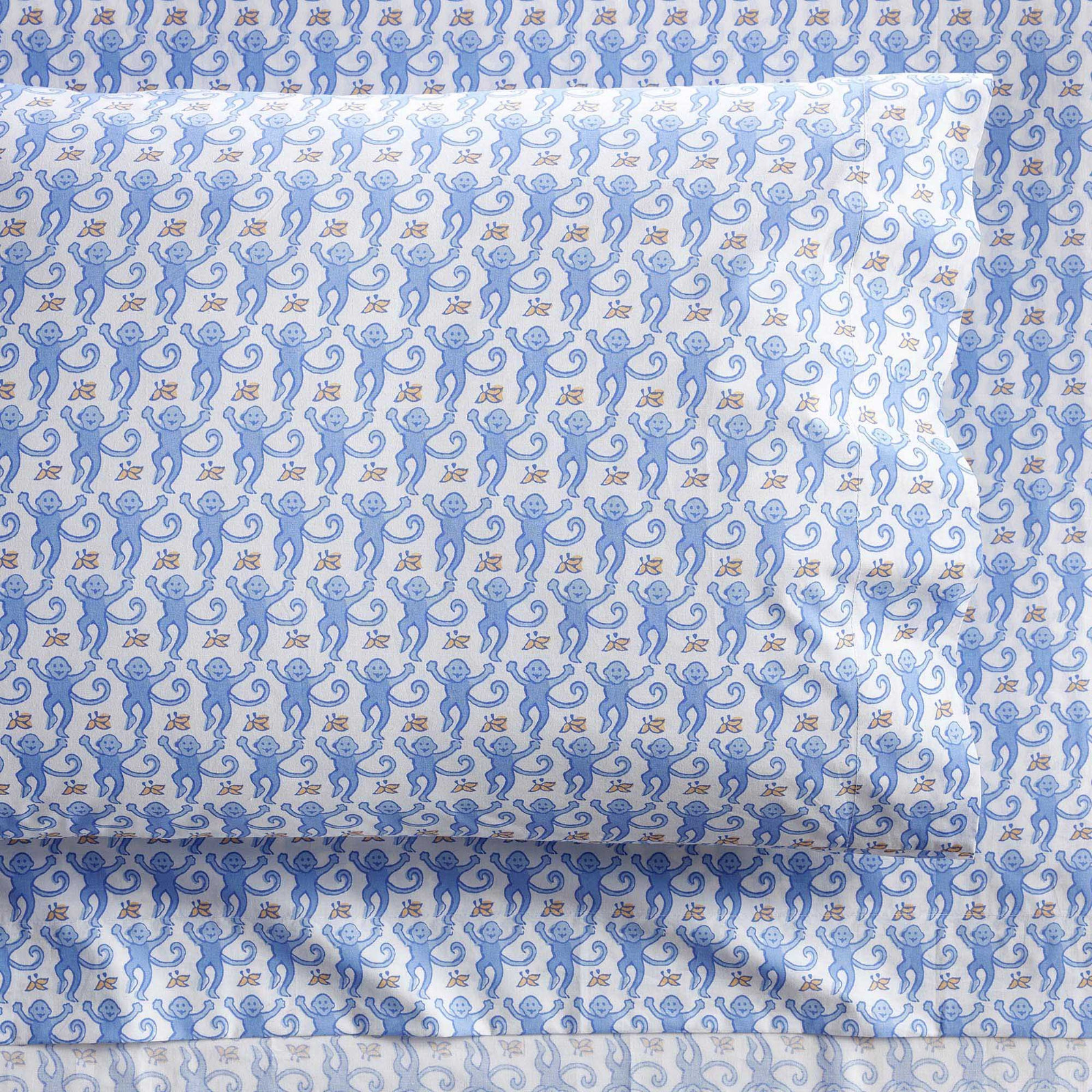 Best Seller Pottery Barn Roller Rabbit Monkey Organic Sheet Set Blue-Twin/TwinXL gallery