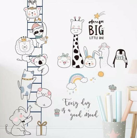 Large High quality PVC Removable animals climbing ladder wall Decals for kids gallery