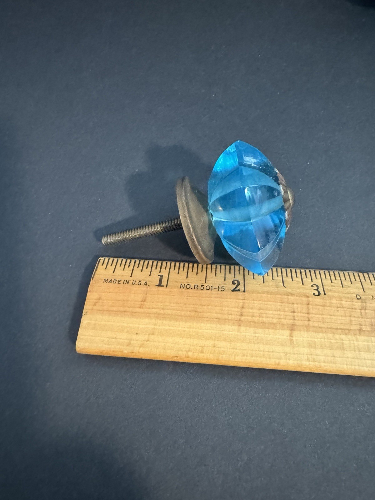SET 3 Flower Shaped Drawer Pulls Knobs Cabinet Blue Acrylic & Metal 1.5" NOS gallery