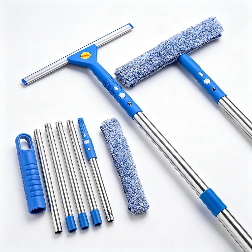 Professional Window Cleaning kit, 2-in-1 Window Squeegee with 78" Extension