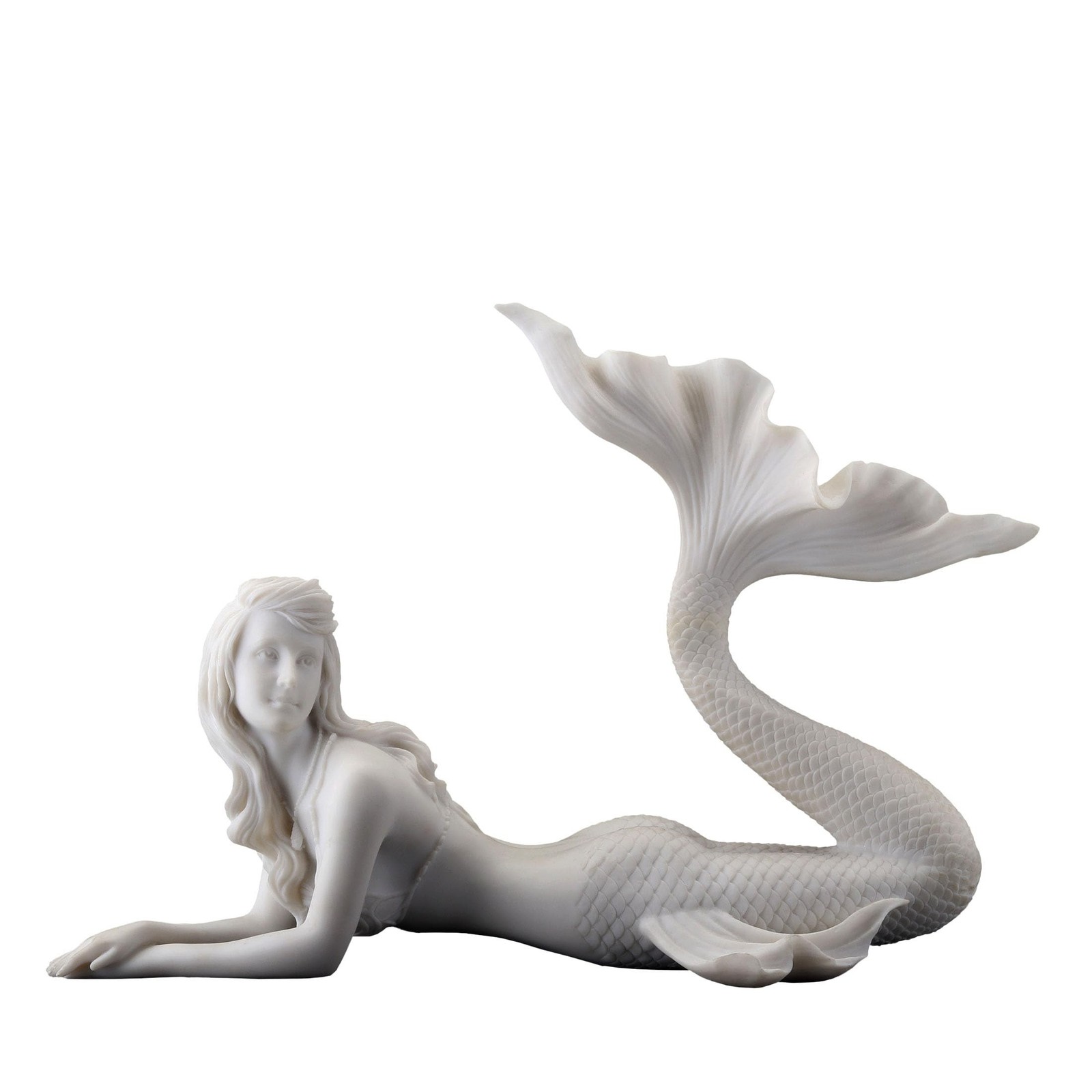 Veronese Design 7 5/8 Inch Mermaid Lying Resin Sculpture Marble White Finish ... gallery