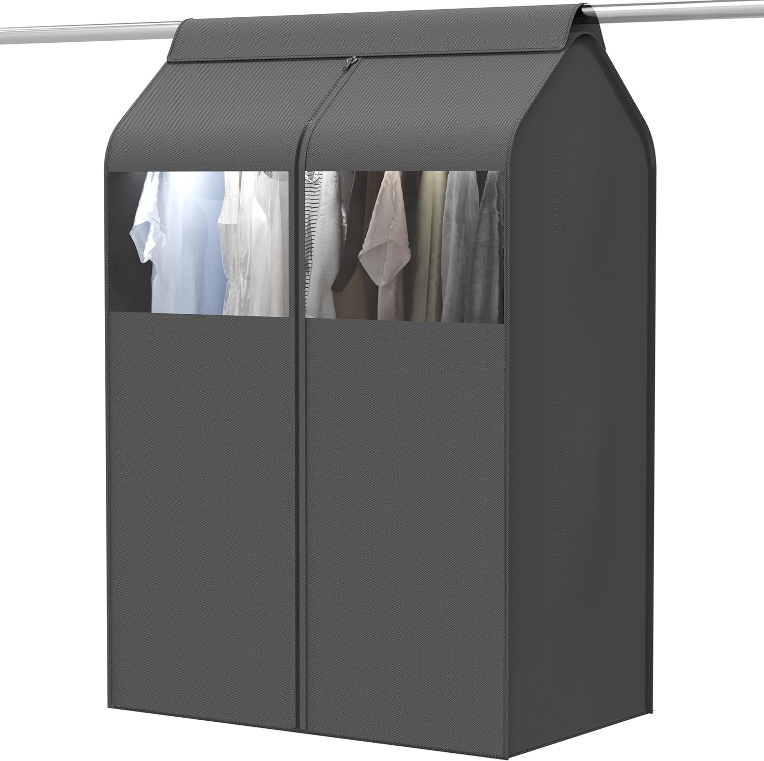 Garment Covers Clothes Rack Closet Hanging Enclosed Clear Window Dark Grey NEW gallery