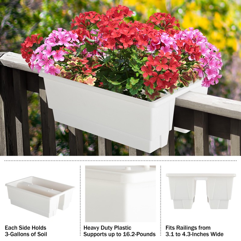 Railing Planter Box 2-Pack - 20.75-Inch Flower Boxes with Removable Drainage gallery