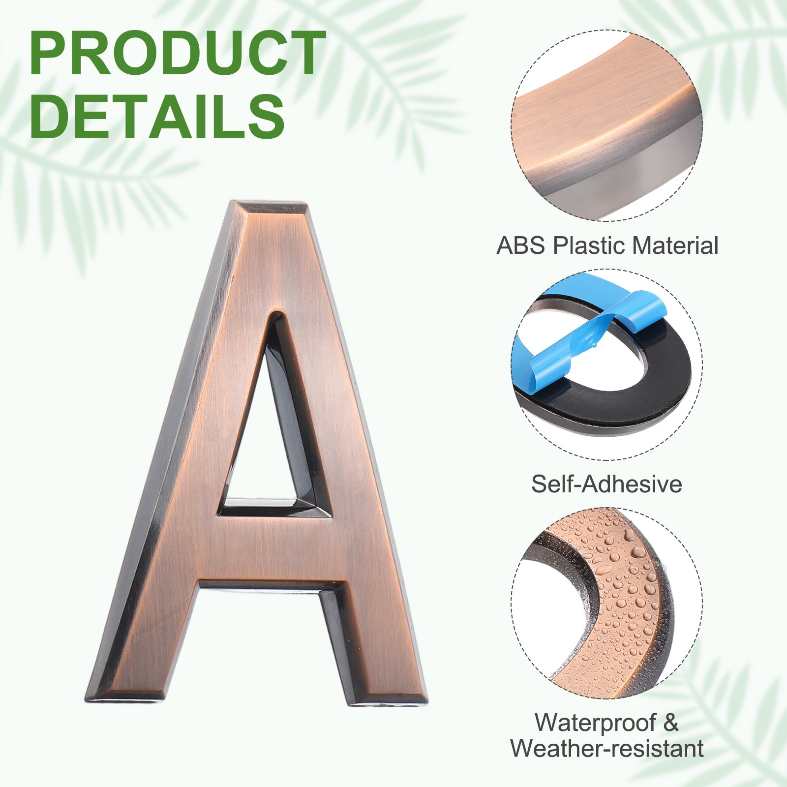 2Pcs 2.8" House Letters Adhesive Mailbox Door Letter Stickers (Bronze Letter A) gallery
