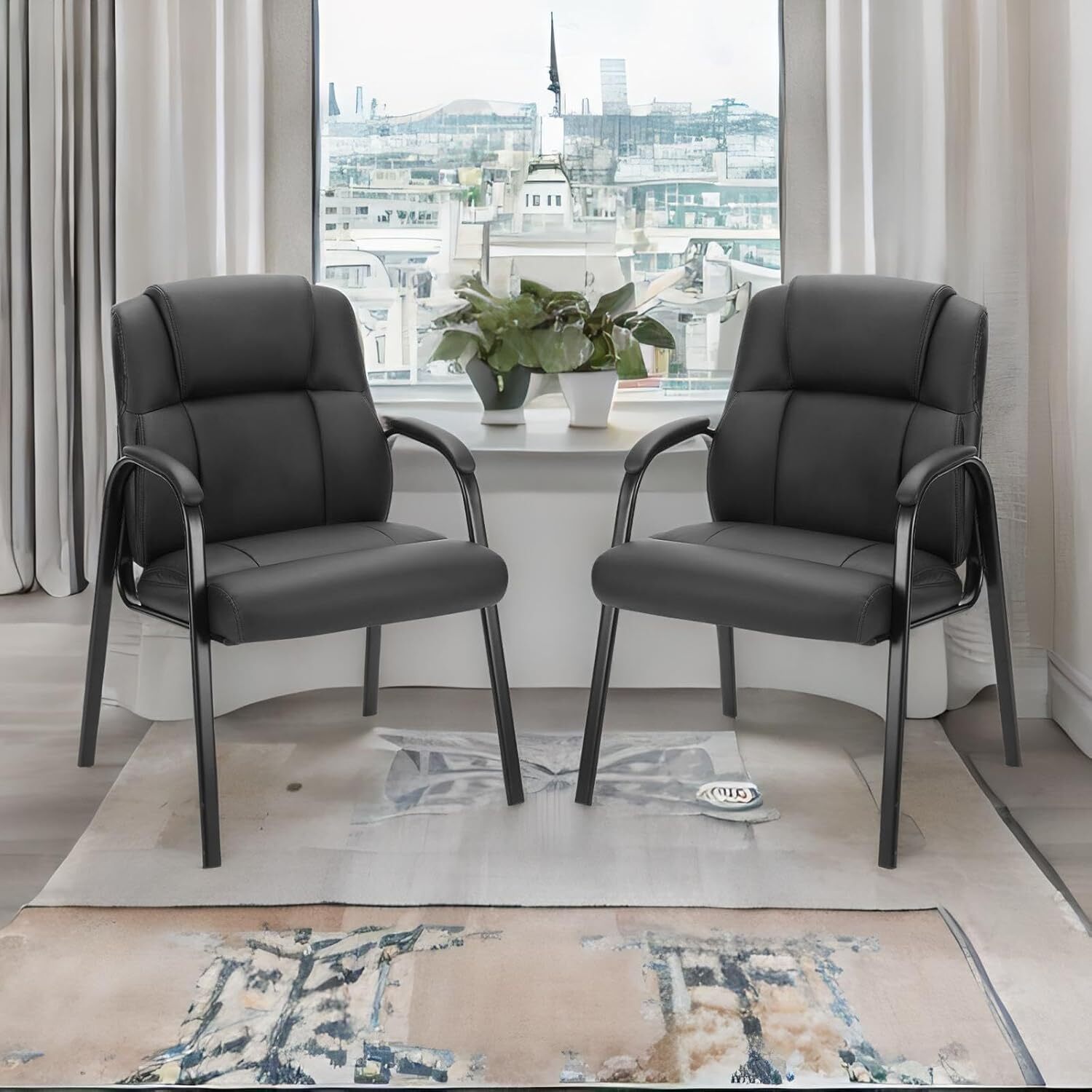 2PCS Leather Guest Chairs - with Padded Arms, Comfy for Waiting Room/Reception gallery