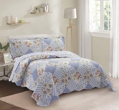 Patchwork, 3-Piece Quilt Set with 2 Shams, Reversible Quilt Set King Blue Rose