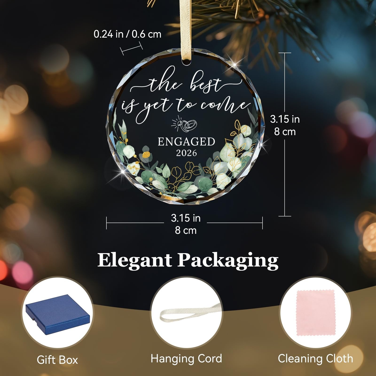 Crystal Engagement Gift for Couples - Round Ornament for Newly Engaged, Bride to gallery