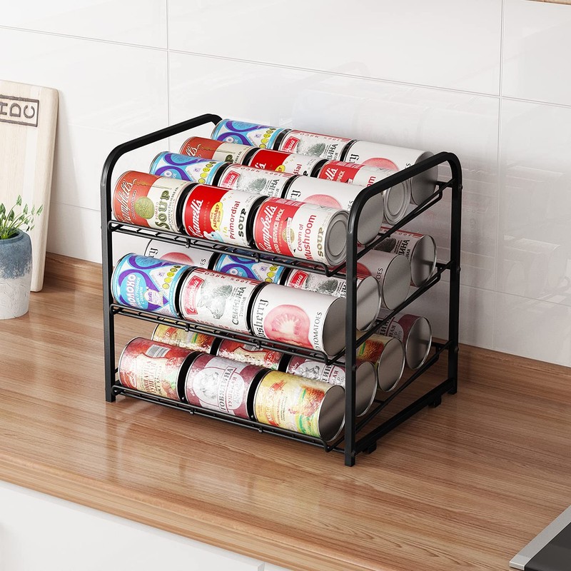 Can Rack Organizer 3 Tier Stackable Can Storage Dispenser for Food Storage Black gallery