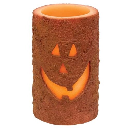 NEW HALLOWEEN JACK O LANTERN CANDLE 5"x3" PILLAR Style LED Timer Primitive FALL gallery