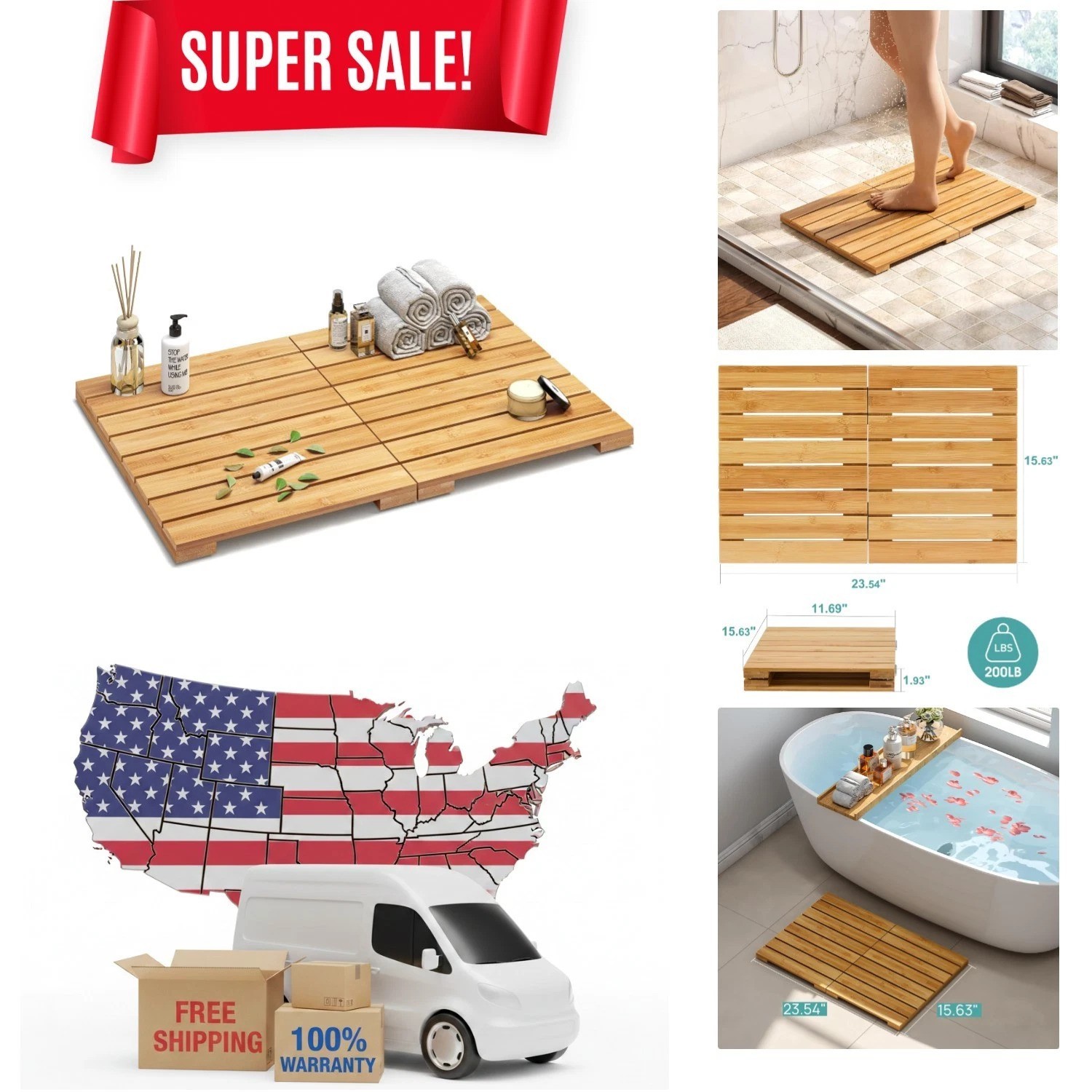 Space-Saving Foldable Bamboo Shower Mat - Heavy Duty & Maximum Safety Features gallery