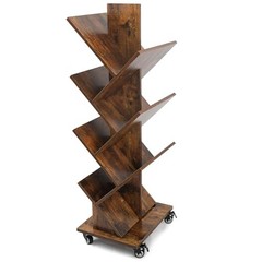 Rotating Tree Bookshelf – 360°Space-Saving Bookcase, 7 Tiers Big Brown
