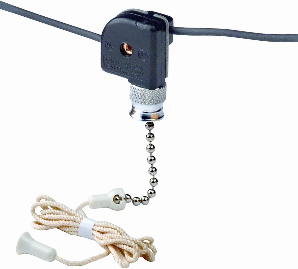 Leviton Pull Chain Switch, Single Pole On-Off; 1A-125V T, 3A-125V, 1A-250V; with gallery