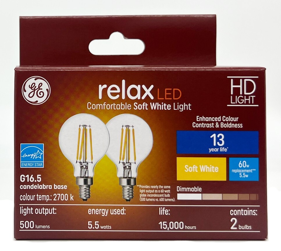 (2 bulbs) GE relax LED G16.5 Light Bulb, 5.5 watts, 500 lumens, Soft White gallery