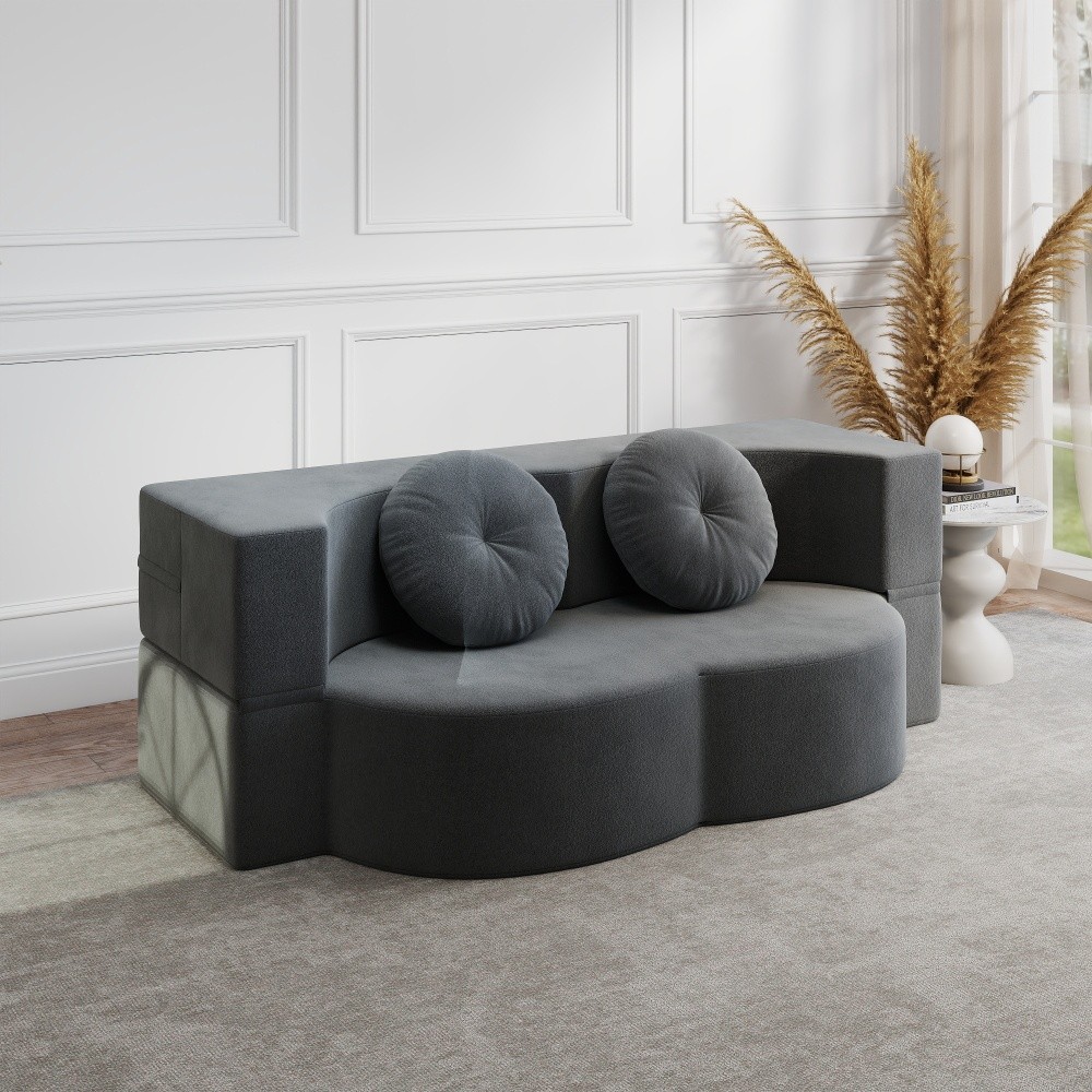 Modern Floor Sofa Convertible Plush Corduroy Foam-Filled Sleeper Sofa Bed gallery