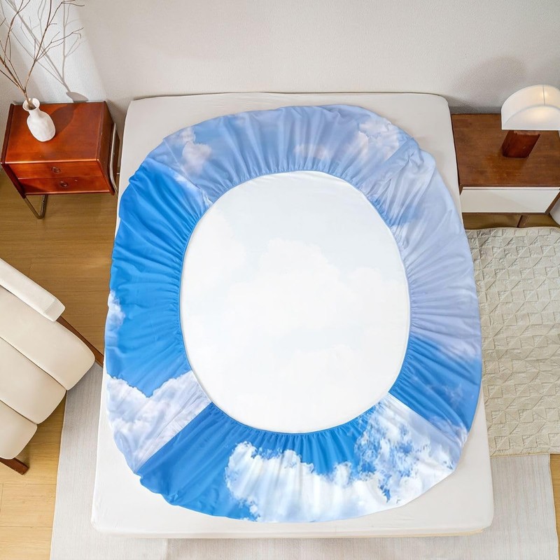 Blue Sky and White Clouds Sheet Set Twin Size for Boys Teens, Kawaii Fitted S... gallery