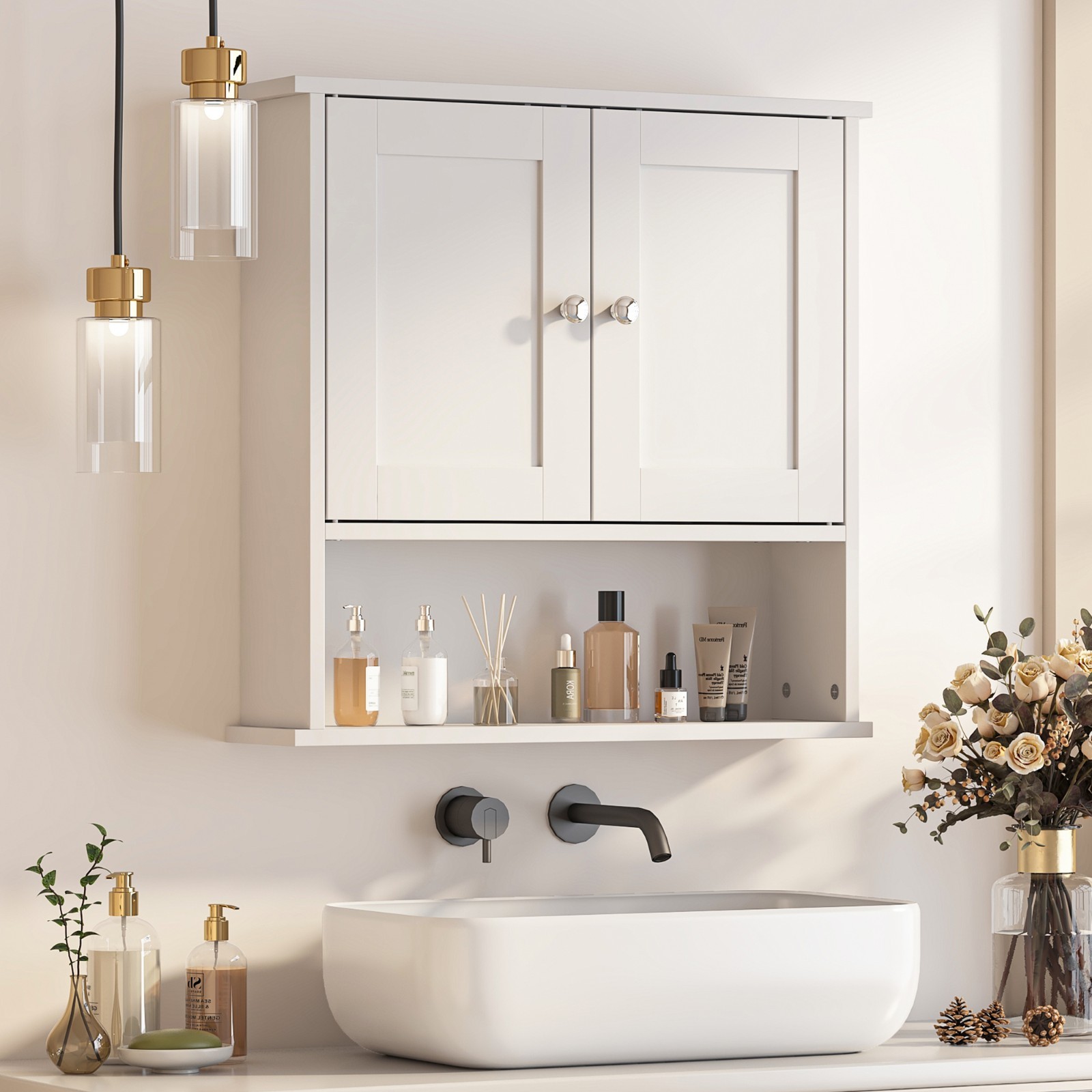 Wall-Mounted Bathroom Storage Shelf & Medicine Cabinet Organizer White gallery